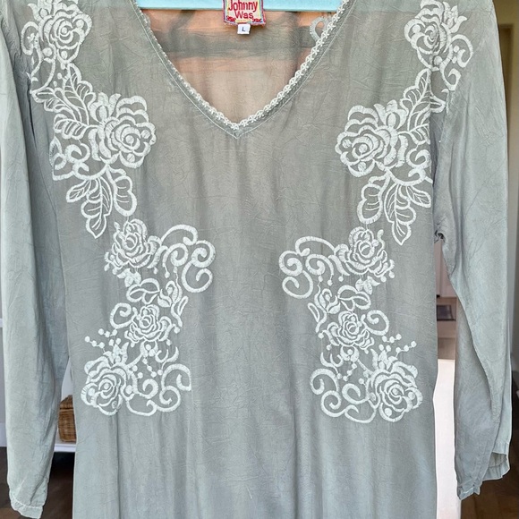 JOHNNY WAS Embroidered Blouse Shirt Tunic L Sage - Picture 3 of 8